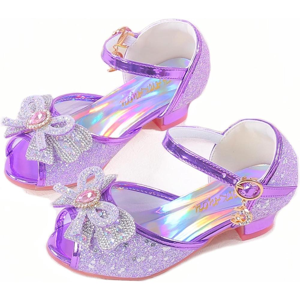 imageGirls Mary Jane Glitter Wedding Party Dress Shoes Princess Flower Strap ShoesA6purple
