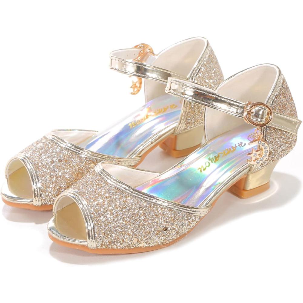 imageGirls Mary Jane Glitter Wedding Party Dress Shoes Princess Flower Strap ShoesGold