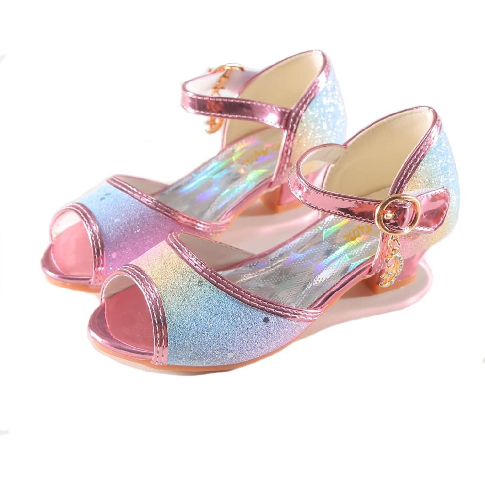 imageGirls Mary Jane Glitter Wedding Party Dress Shoes Princess Flower Strap ShoesRainbow