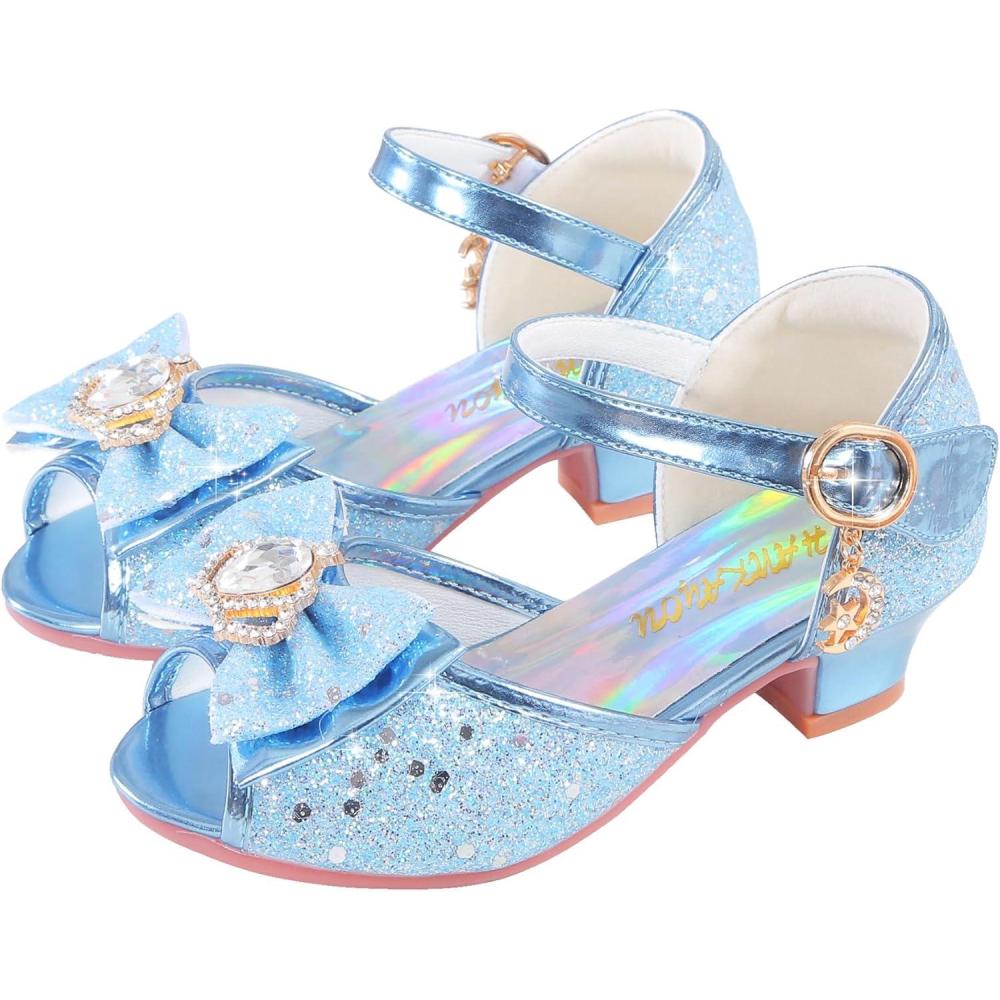 imageGirls Shoes Sparkle Mary Jane Low Heel Princess Flower Wedding Party Dress ShoesK1blue