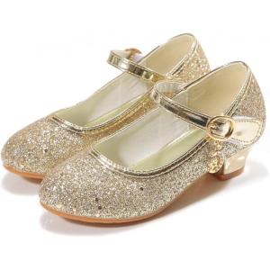 Girls Flats Sparkle Party Mary Jane Princess Dress Shoes(02gold)