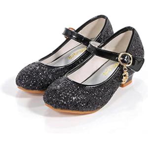Girls Flats Sparkle Party Mary Jane Princess Dress Shoes(05black)