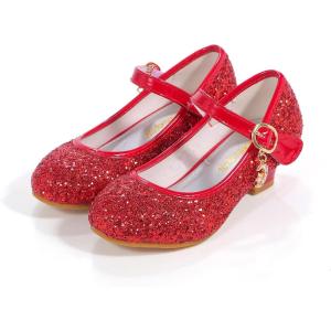 Girls Flats Sparkle Party Mary Jane Princess Dress Shoes(05red)