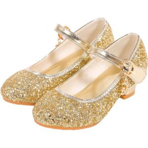 Girls Flats Sparkle Party Mary Jane Princess Dress Shoes(Gold)