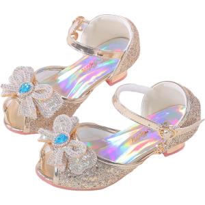 Girls Mary Jane Glitter Wedding Party Dress Shoes Princess Flower Strap Shoes(A6gold)