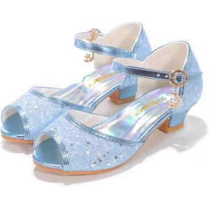 Girls Mary Jane Glitter Wedding Party Dress Shoes Princess Flower Strap Shoes(Blue)