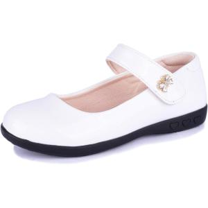 Girls Mary Jane Strap School Uniform Dress Flat Ballet Shoes(05white)