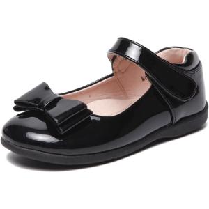 Girls Mary Jane Strap School Uniform Dress Flat Ballet Shoes(Bright Black)