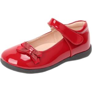 Girls Mary Jane Strap School Uniform Dress Flat Ballet Shoes(Red)