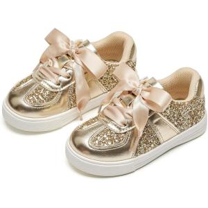Kiderence Toddler Girls Sneakers Little Running Sports Shoes(Toddler/Little Kids)(Cs806-gold)