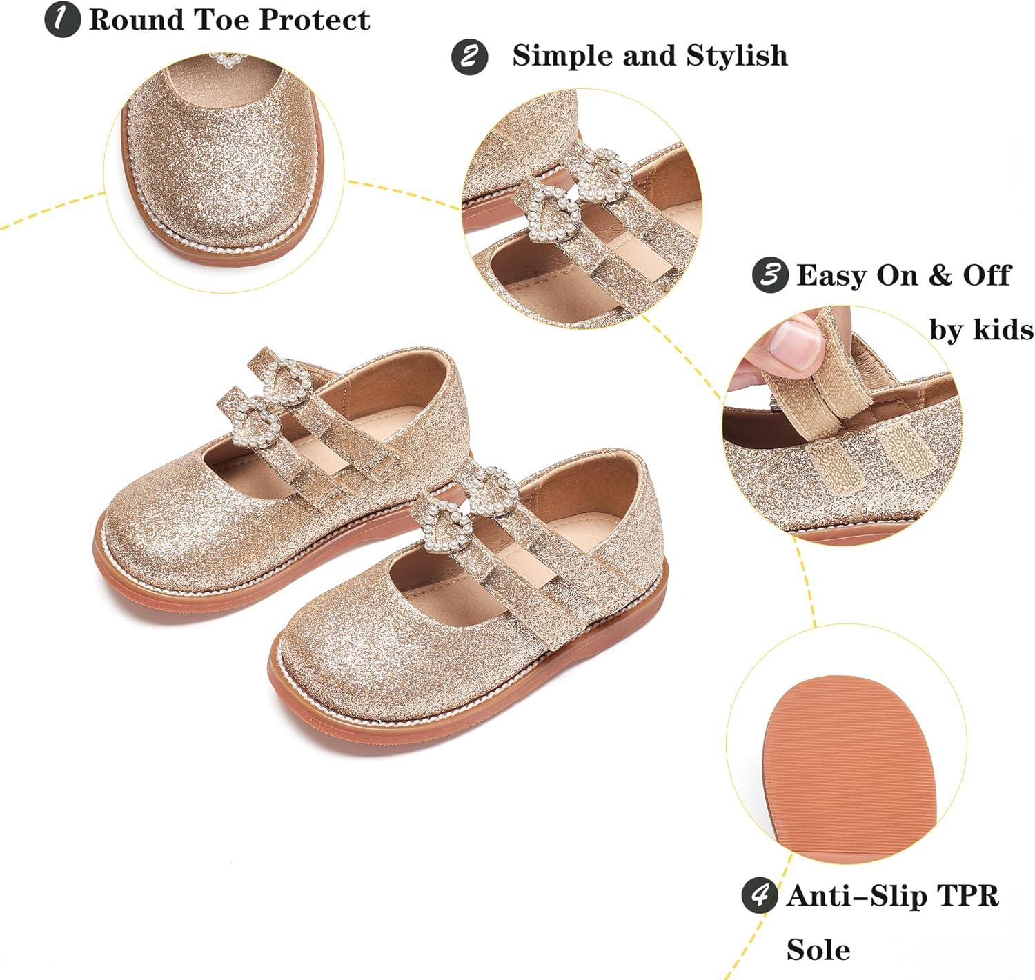 imageKiderence Girls Flat Dress Shoes School Oxfords Marry Jane ToddlerLittle KidsCk336 Gliter Gold