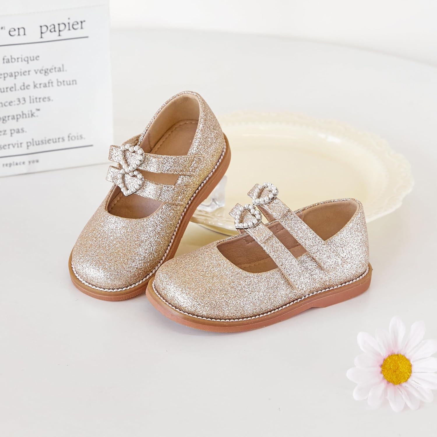 imageKiderence Girls Flat Dress Shoes School Oxfords Marry Jane ToddlerLittle KidsCk336 Gliter Gold