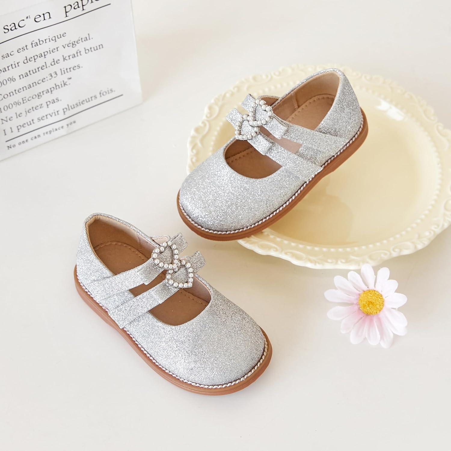 imageKiderence Girls Flat Dress Shoes School Oxfords Marry Jane ToddlerLittle KidsCk336 Gliter Silver