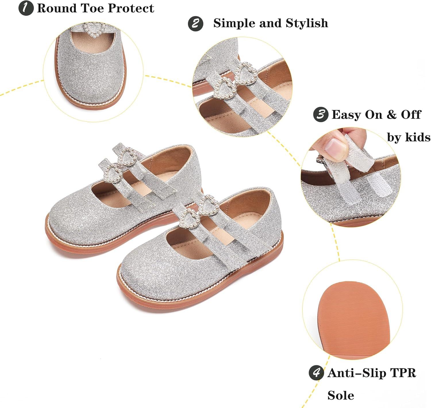 imageKiderence Girls Flat Dress Shoes School Oxfords Marry Jane ToddlerLittle KidsCk336 Gliter Silver