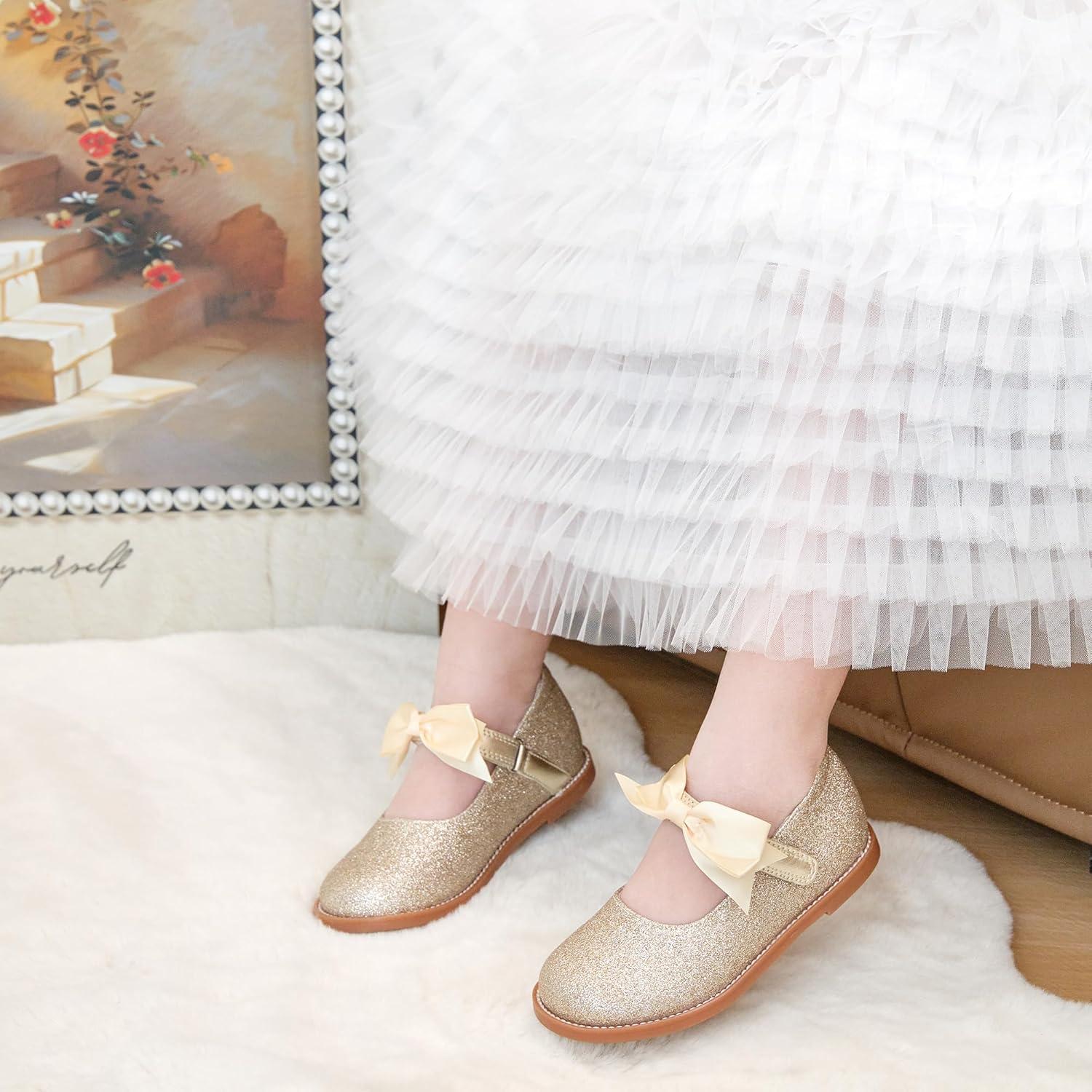 imageKiderence Girls Flat Dress Shoes School Oxfords Marry Jane ToddlerLittle KidsCk504 Gold