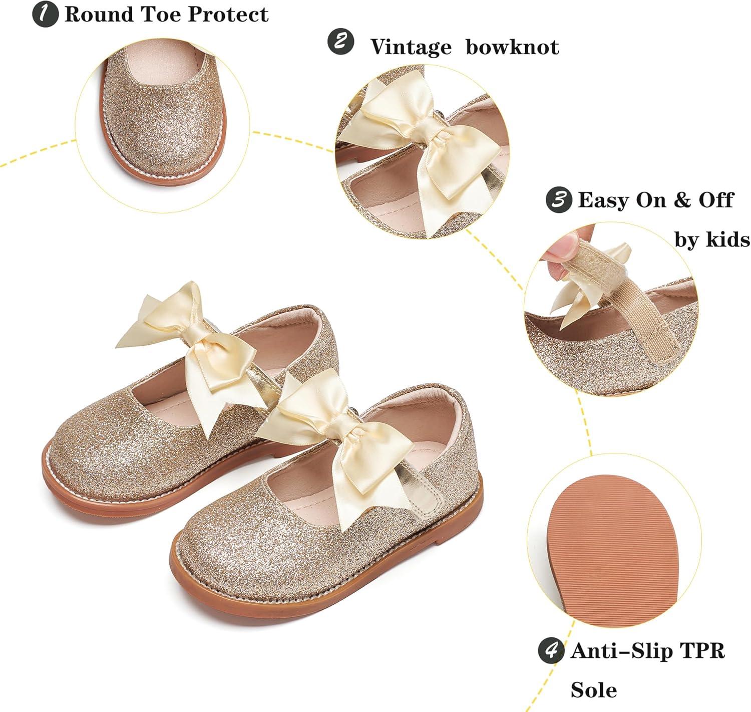 imageKiderence Girls Flat Dress Shoes School Oxfords Marry Jane ToddlerLittle KidsCk504 Gold