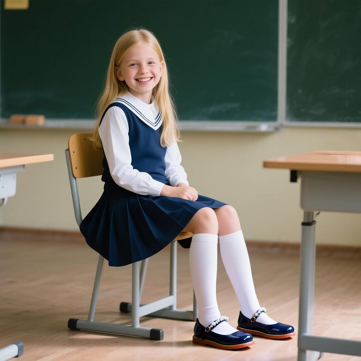 imageKiderence Girls Flat Dress Shoes School Oxfords Marry Jane ToddlerLittle KidsCk505 Navy Blue