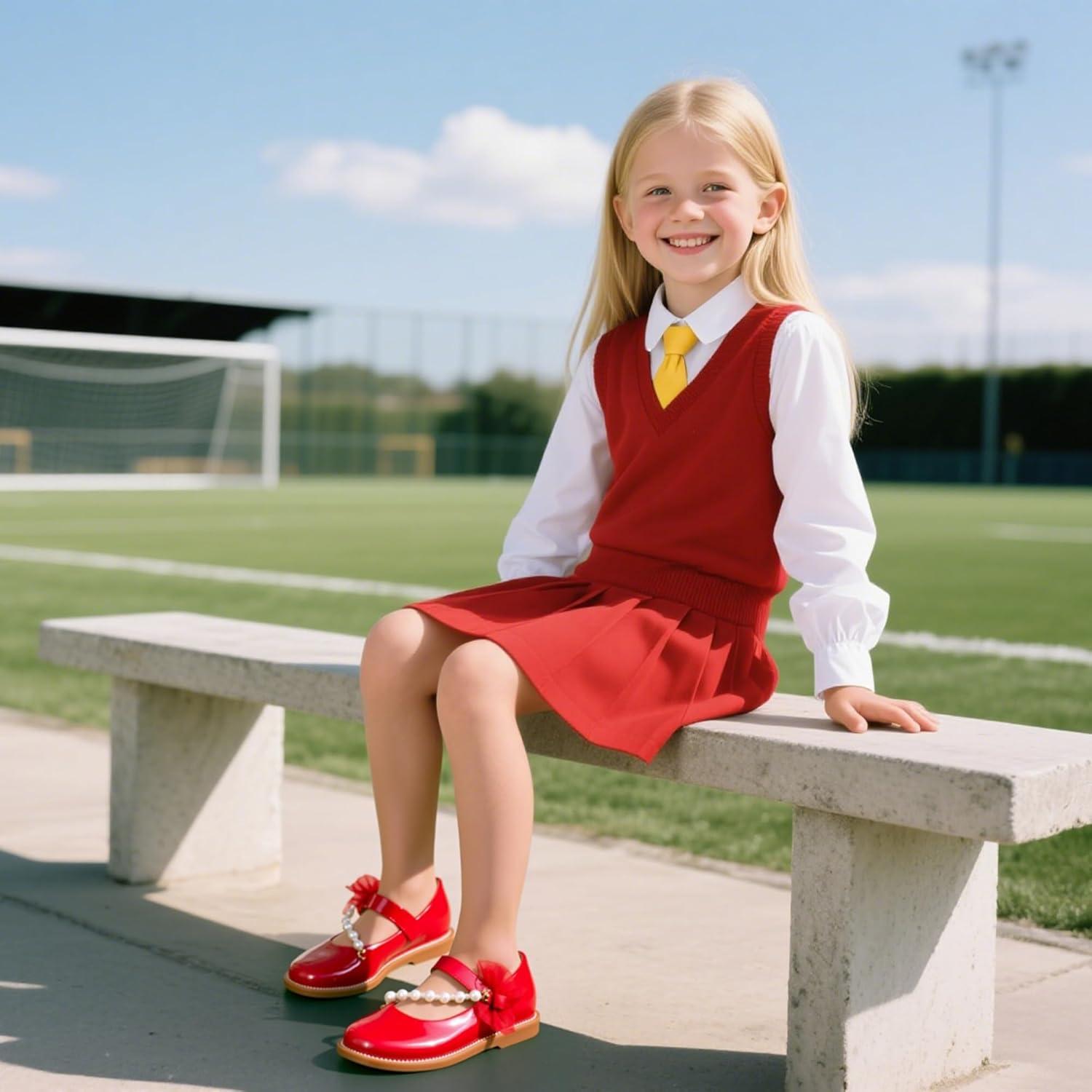 imageKiderence Girls Flat Dress Shoes School Oxfords Marry Jane ToddlerLittle KidsCk507 Red