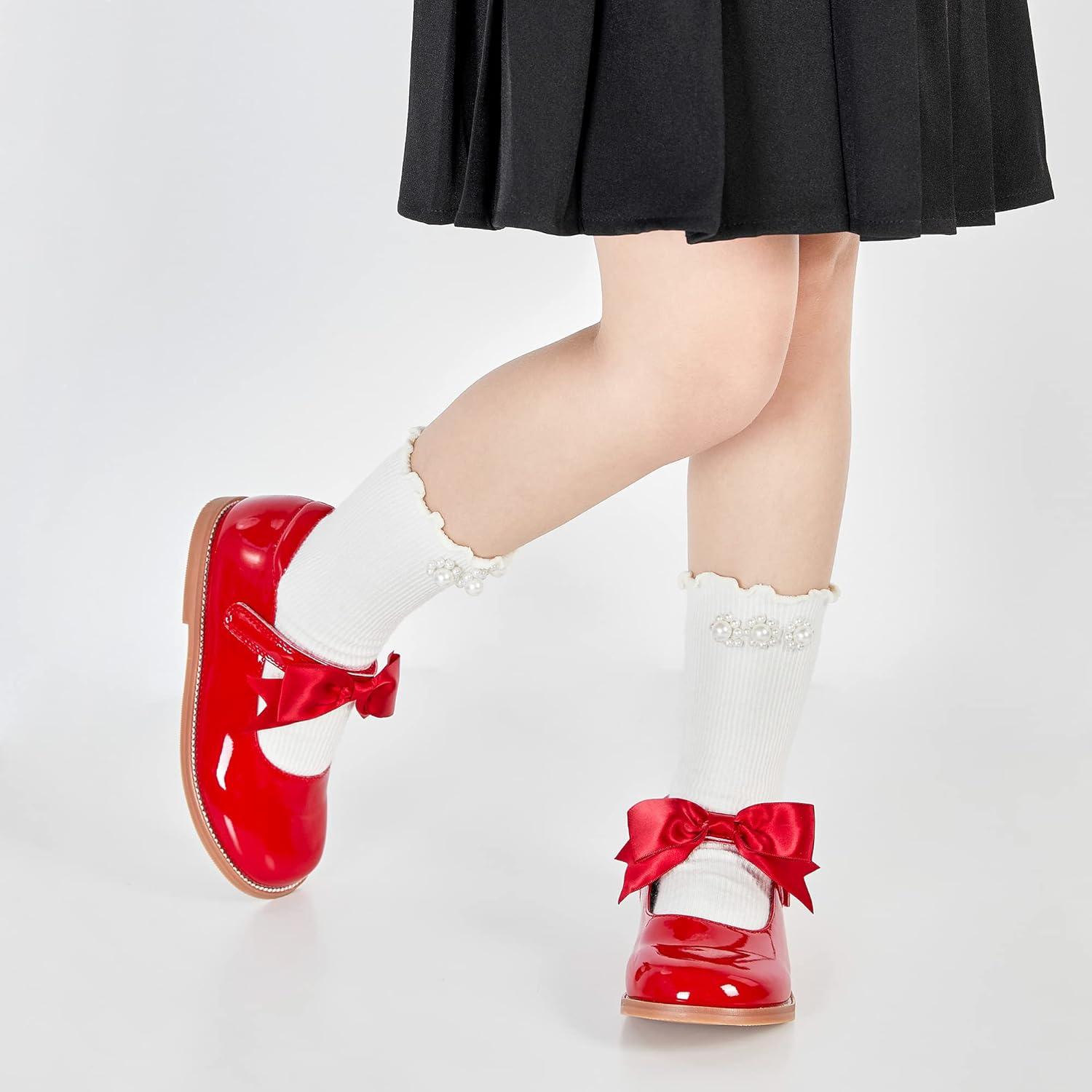 imageKiderence Girls Flat Dress Shoes School Oxfords Marry Jane ToddlerLittle KidsF637 Red