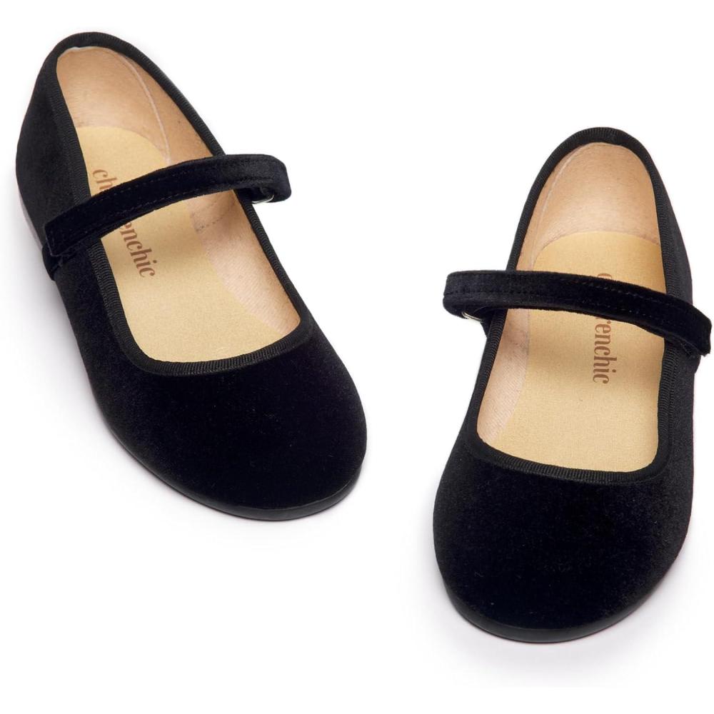 imageChildrenchic Mary Jane Shoes for Girls  Classic ampamp Comfortable Dress Shoes for Toddlers ampamp Kids  Perfect Flats for School Play and Special Occasions Velvet Black 5 Toddler