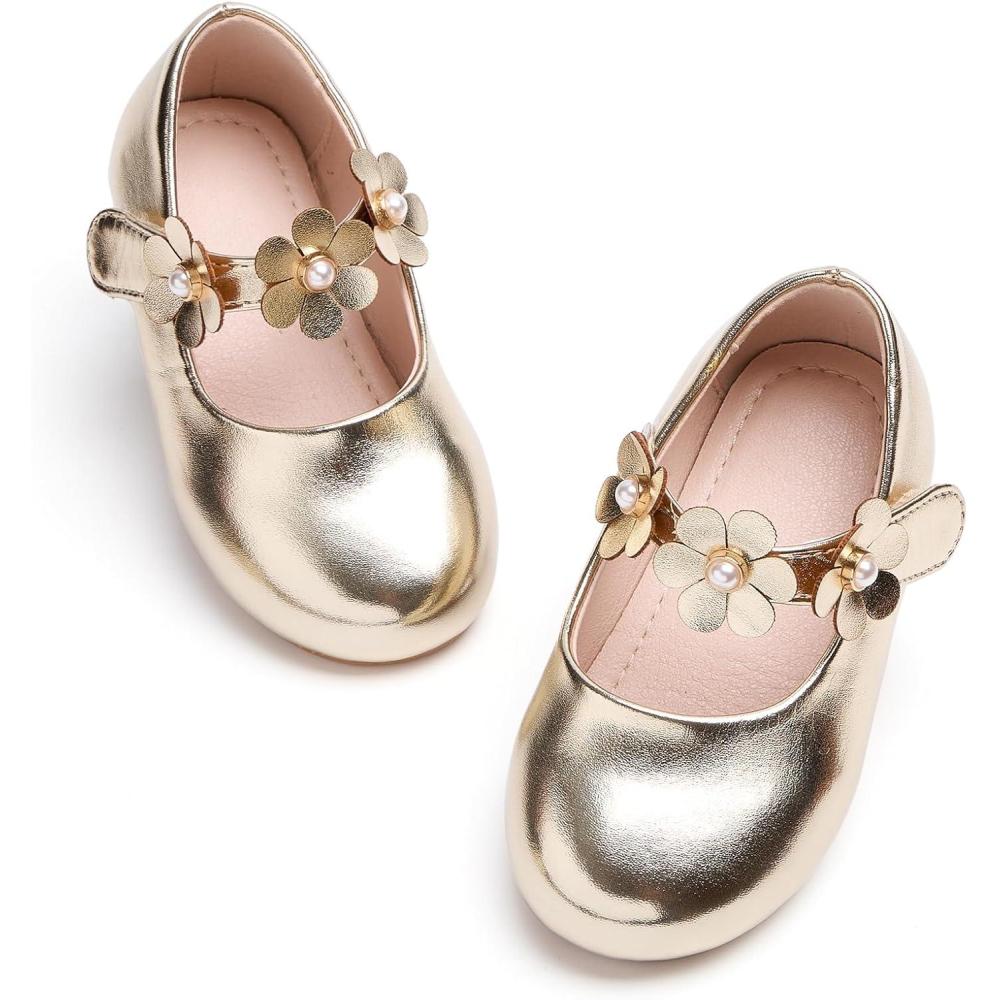 imageKiderence Little Toddler Girls Dress Shoes Ballerina Ballet Flats Kids Mary JanesCk920 Gold