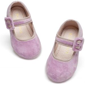 Kiderence Little Toddler Girls Dress Shoes Ballerina Ballet Flats Kids Mary Janes(Ck512 Purple)