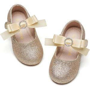 Kiderence Little Toddler Girls Dress Shoes Ballerina Ballet Flats Kids Mary Janes(Ck516 Gold)
