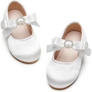 Kiderence Little Toddler Girls Dress Shoes Ballerina Ballet Flats Kids Mary Janes(Ck519 White)