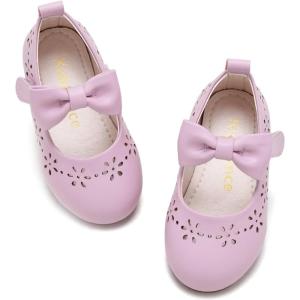 Kiderence Little Toddler Girls Dress Shoes Ballerina Ballet Flats Kids Mary Janes(Ck901 Purple)