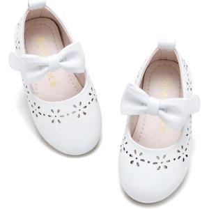 Kiderence Little Toddler Girls Dress Shoes Ballerina Ballet Flats Kids Mary Janes(Ck901 White)