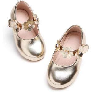 Kiderence Little Toddler Girls Dress Shoes Ballerina Ballet Flats Kids Mary Janes(Ck920 Gold)