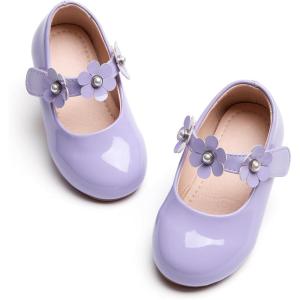 Kiderence Little Toddler Girls Dress Shoes Ballerina Ballet Flats Kids Mary Janes(Ck920 Purple)