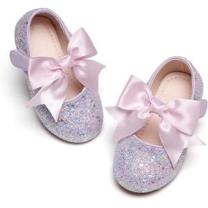 Kiderence Little Toddler Girls Dress Shoes Ballerina Ballet Flats Kids Mary Janes(Ck923 Purple)