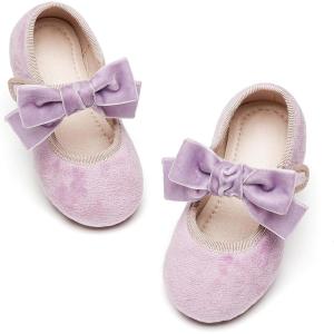 Kiderence Little Toddler Girls Dress Shoes Ballerina Ballet Flats Kids Mary Janes(Ck940 Purple)