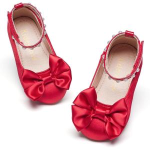 Kiderence Little Toddler Girls Dress Shoes Ballerina Ballet Flats Kids Mary Janes(Ck942 Red)