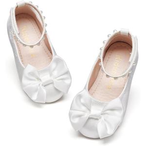Kiderence Little Toddler Girls Dress Shoes Ballerina Ballet Flats Kids Mary Janes(Ck942 White)