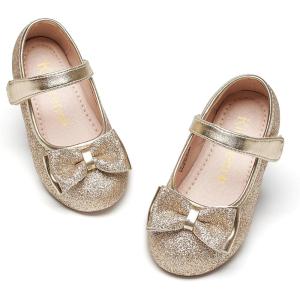 Kiderence Little Toddler Girls Dress Shoes Ballerina Ballet Flats Kids Mary Janes(F640 Gold)