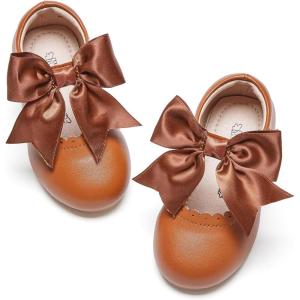 Kiderence Little Toddler Girls Dress Shoes Ballerina Ballet Flats Kids Mary Janes(Fg04 Brown)