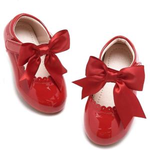Kiderence Little Toddler Girls Dress Shoes Ballerina Ballet Flats Kids Mary Janes(Fg04 Red)