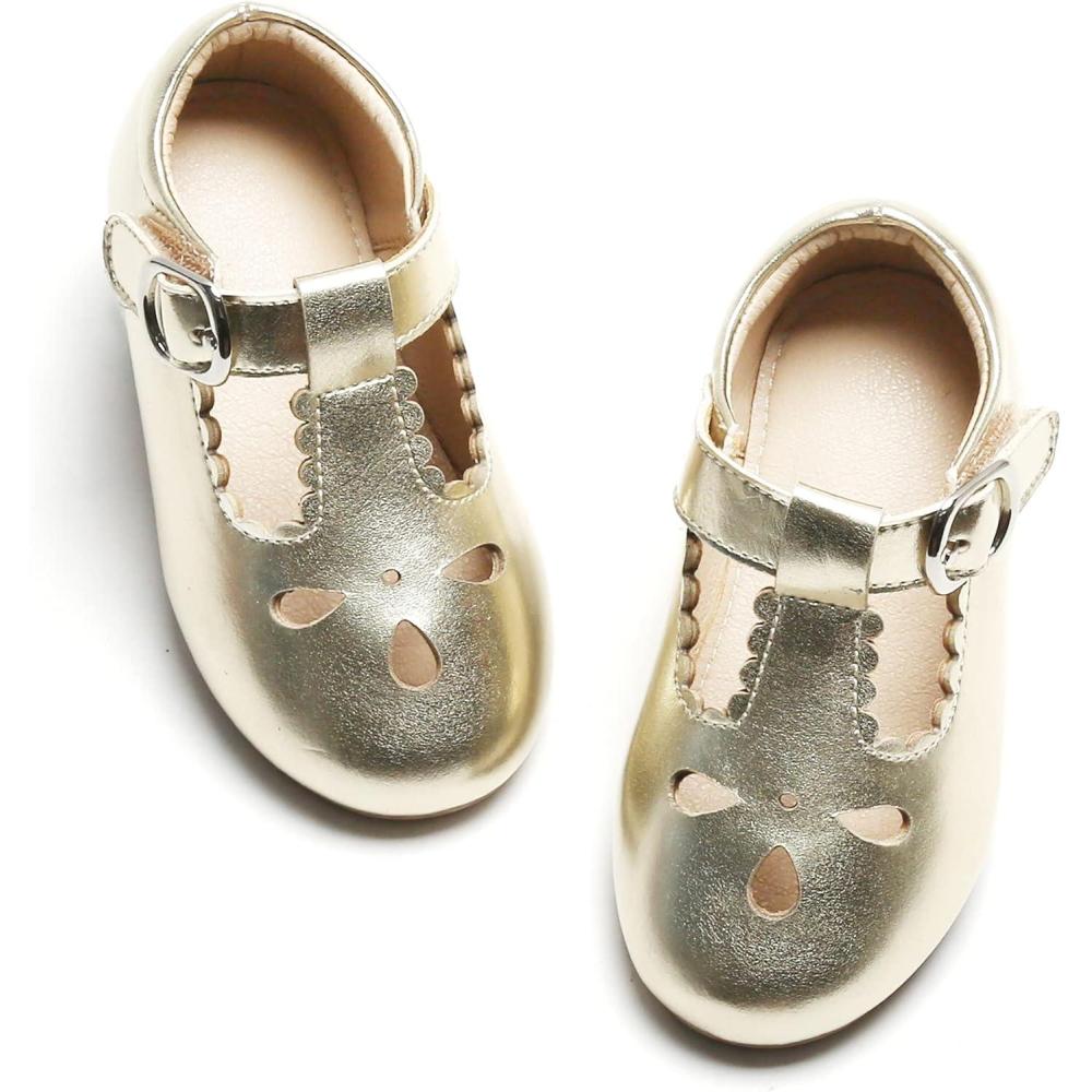 imageKiderence Toddler Girls Dress Shoes Little Kids Mary Janes Ballet Flats ToddlerCl04 Gold