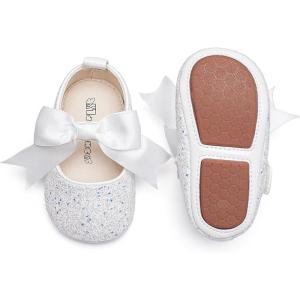 Kiderence Baby Girls Prewalker Mary Jane Flats Bowknot Princess Dress Shoes (Infant/Toddler)(F6681 White)