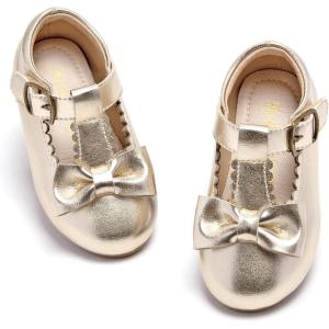 Kiderence Toddler Girls Dress Shoes Little Kids Mary Janes Ballet Flats Toddler(Ck202 Gold)