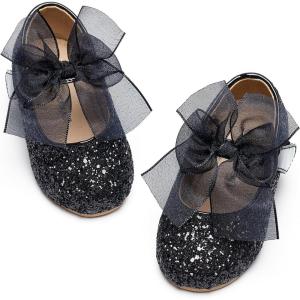 Kiderence Toddler Girls Dress Shoes Little Kids Mary Janes Ballet Flats Toddler(Ck351 Black)