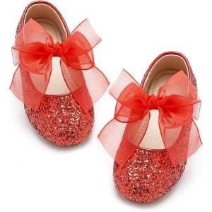 Kiderence Toddler Girls Dress Shoes Little Kids Mary Janes Ballet Flats Toddler(Ck351 Red)