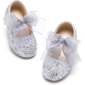Kiderence Toddler Girls Dress Shoes Little Kids Mary Janes Ballet Flats Toddler(Ck351 Silver)