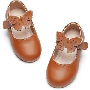Kiderence Toddler Girls Dress Shoes Little Kids Mary Janes Ballet Flats Toddler(Ck513 Brown)