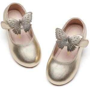 Kiderence Toddler Girls Dress Shoes Little Kids Mary Janes Ballet Flats Toddler(Ck513 Gold)