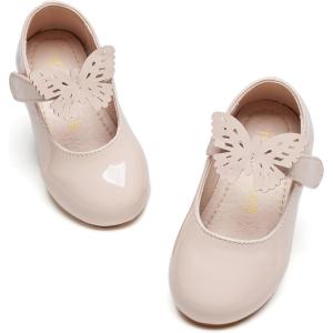 Kiderence Toddler Girls Dress Shoes Little Kids Mary Janes Ballet Flats Toddler(Ck514 Nude)