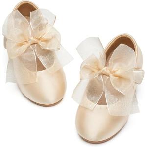Kiderence Toddler Girls Dress Shoes Little Kids Mary Janes Ballet Flats Toddler(Ck517 Gold)