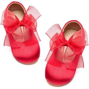 Kiderence Toddler Girls Dress Shoes Little Kids Mary Janes Ballet Flats Toddler(Ck517 Red)